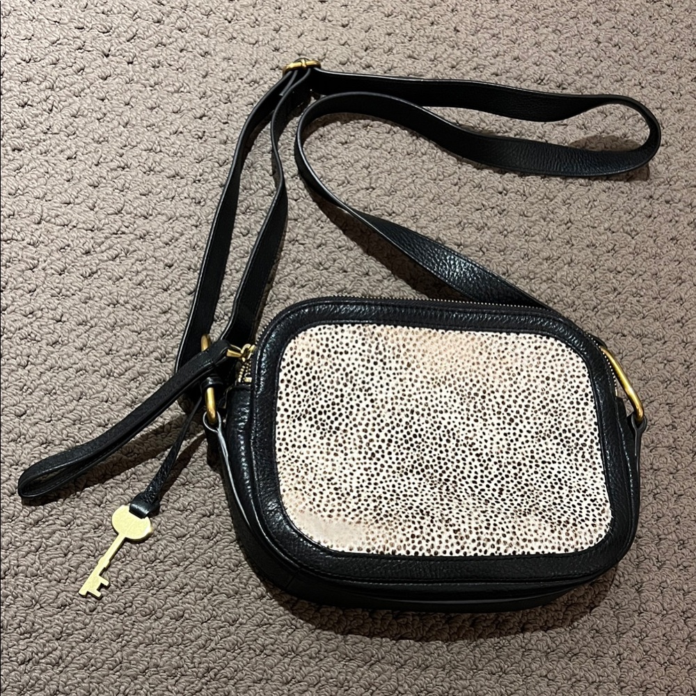 Stylish Black and Cream hair calf Crossbody Bag